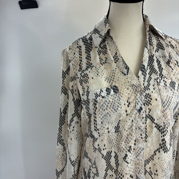 Express Womens Size XS Portofino Shirt Snakeskin Print Button Front Blouse Top - Picture 2 of 6